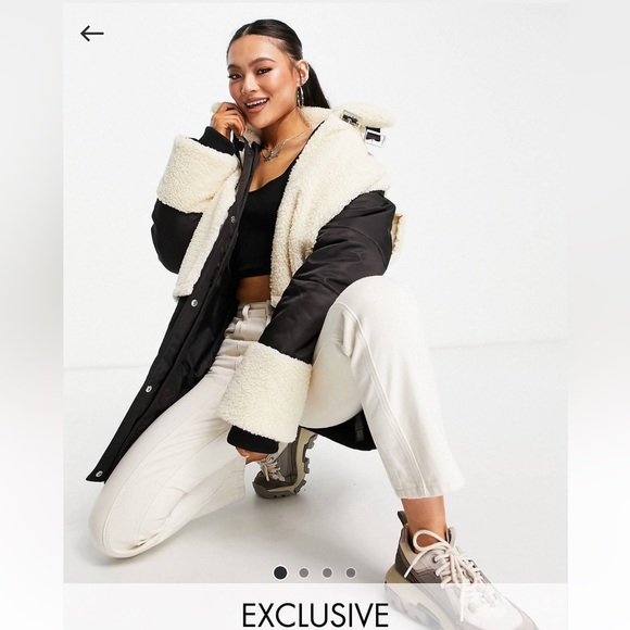 ASYOU mixed fleece midi puffer in black - Picture 2 of 4